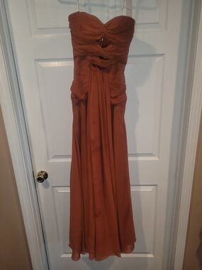 Strapless Rust Chiffon Maxi Dress